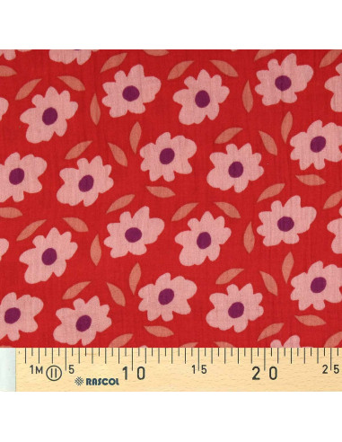 Tejido de doble gasa estampado - Floli rojo y violeta