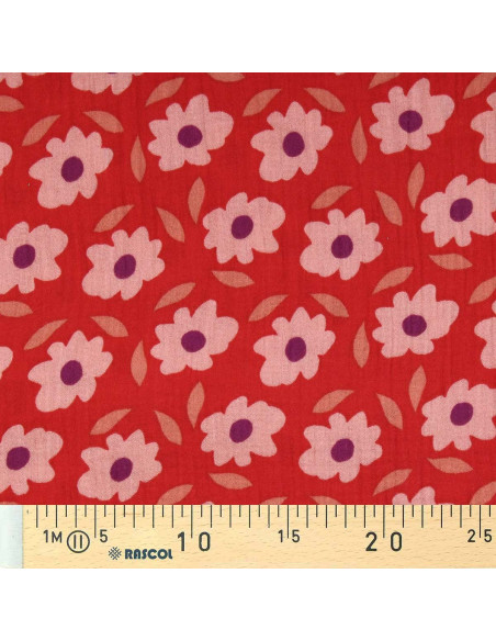 Tejido de doble gasa estampado - Floli rojo y violeta