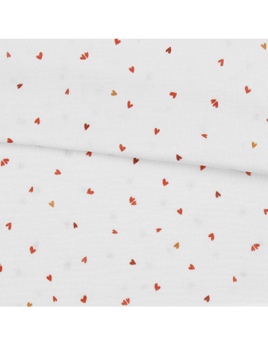 Tejido de doble gasa estampado - Coreo blanco y rojo