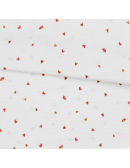 Tejido de doble gasa estampado - Coreo blanco y rojo