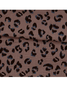 Tejido de doble gasa estampado - Fauve topo y negro