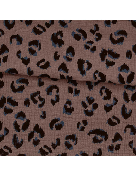 Tejido de doble gasa estampado - Fauve topo y negro