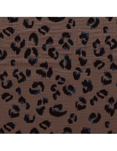 Tejido de doble gasa estampado - Fauve topo y negro