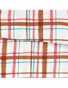 Tejido de doble gasa estampado - Lucien crudo y naranja