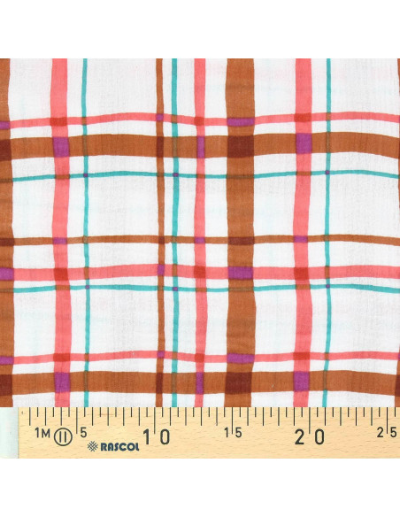 Tejido de doble gasa estampado - Lucien crudo y naranja
