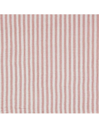 Tejido de doble gasa arrugada a rayas - Rosa viejo y blanco roto