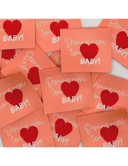Lote de 5 etiquetas tejidas para coser Dame tu corazón baby