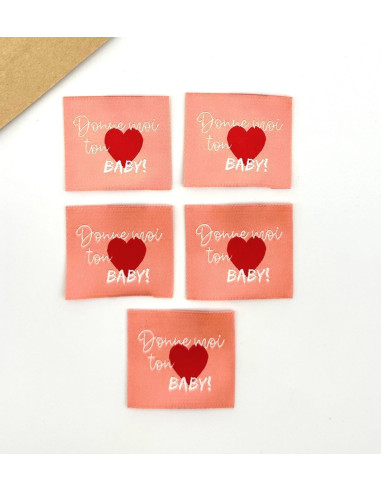 Lote de 5 etiquetas tejidas para coser Dame tu corazón baby