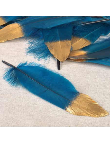 Juego de 10 plumas con acabado dorado - Azul