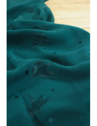Tejido jacquard de viscosa Streli verde laguna oscura - Églantine & Zoé