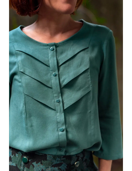 Tejido crepé de viscosa Verde Eucalipto - Églantine & Zoé