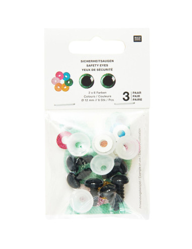 Ojos de seguridad 6 colores Ricorumi 12 mm - 3 pares