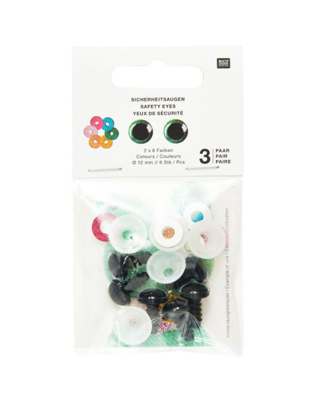 Ojos de seguridad 6 colores Ricorumi 12 mm - 3 pares