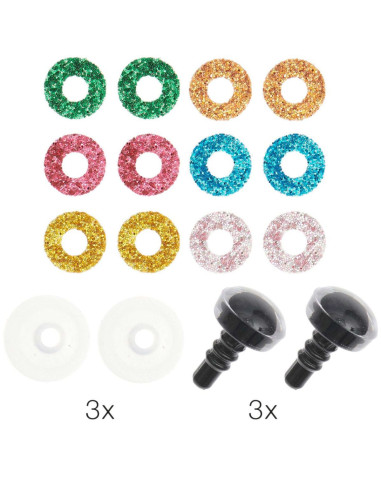 Ojos de seguridad 6 colores Ricorumi 12 mm - 3 pares