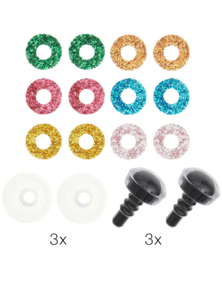 Ojos de seguridad 6 colores Ricorumi 12 mm - 3 pares