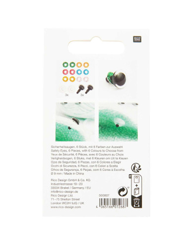 Ojos de seguridad 6 colores Ricorumi 9 mm - 3 pares