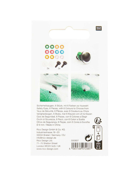 Ojos de seguridad 6 colores Ricorumi 9 mm - 3 pares