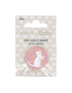 Portaagujas magnético Bohin - Gato cinta fondo rosa 2