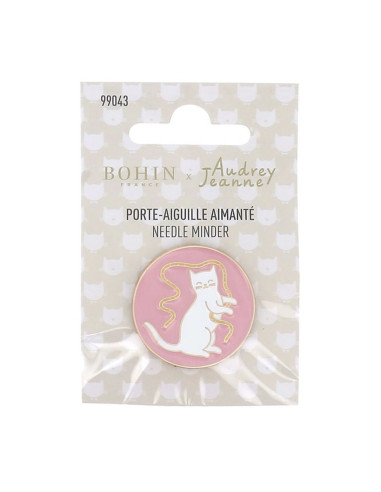 Portaagujas magnético Bohin - Gato cinta fondo rosa