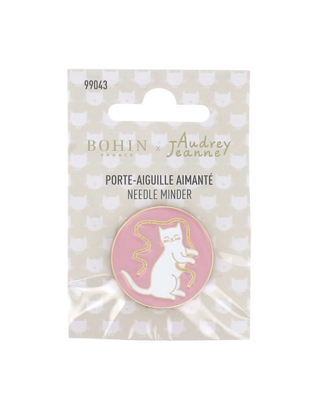 Portaagujas magnético Bohin - Gato cinta fondo rosa