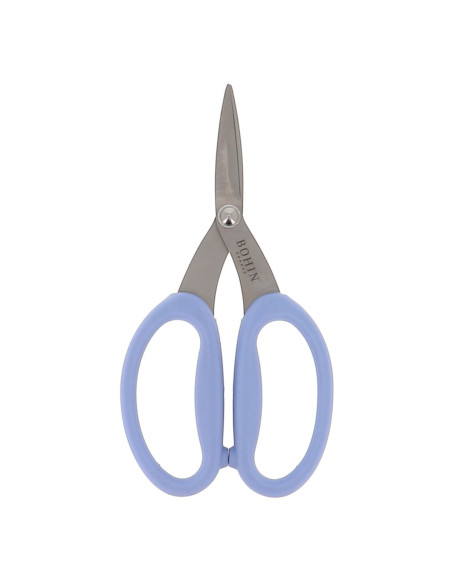 Tijeras de precisión microdentadas con grandes anillos flexibles Bohin - Azul