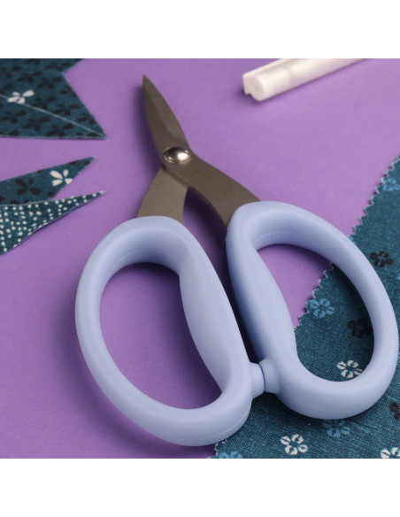 Tijeras de precisión microdentadas con grandes anillos flexibles Bohin - Azul