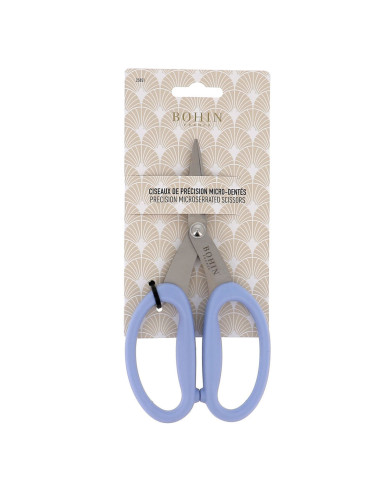 Tijeras de precisión microdentadas con grandes anillos flexibles Bohin - Azul