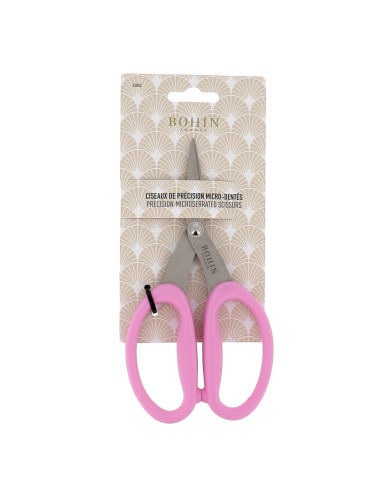 Tijeras de precisión microdentadas con grandes anillos flexibles Bohin - Rosa