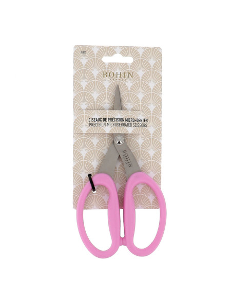Tijeras de precisión microdentadas con grandes anillos flexibles Bohin - Rosa