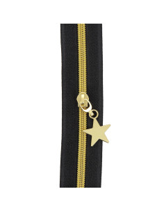 Rollo de 5 metros de cierre de nylon de 5 mm con tiradores de estrellas - Negro y dorado 2