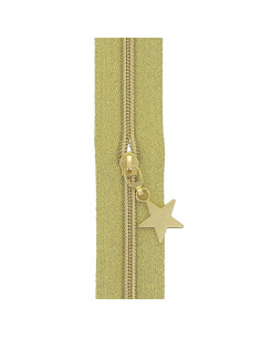 Rollo de 5 metros de cierre de nylon de 5 mm con tiradores de estrellas - Oro lurex 2