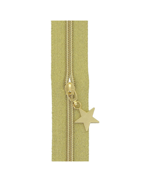 Rollo de 5 metros de cierre de nylon de 5 mm con tiradores de estrellas - Oro lurex