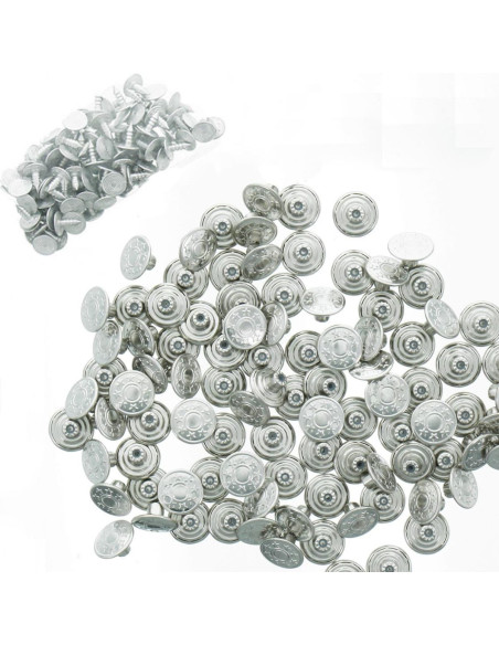 Caja de 100 botones vaqueros de 17 mm - Plata brillante con estrellas