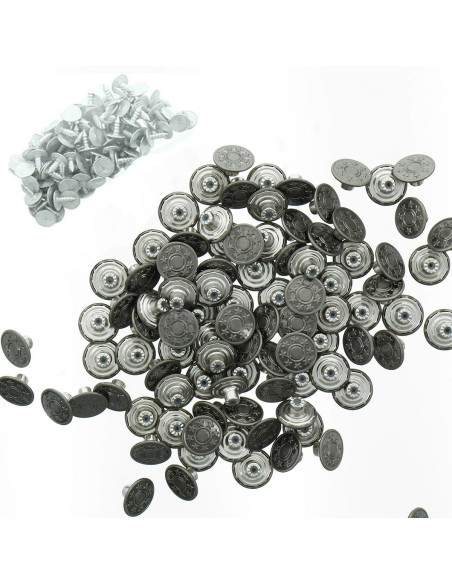 Caja de 100 botones vaqueros de 17 mm - Plata mate con estrellas