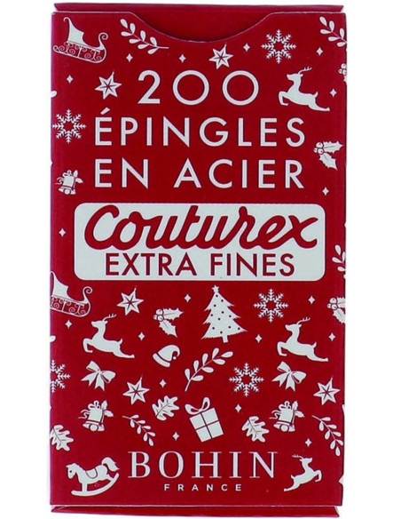 Caja de 200 alfileres extra finos rojos de Navidad Bohin