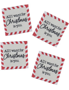 Juego de 4 etiquetas para coser - Todo lo que quiero para Navidad