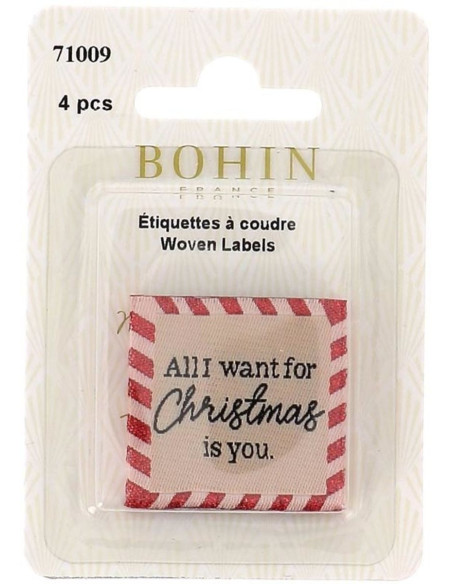Juego de 4 etiquetas para coser - Todo lo que quiero para Navidad