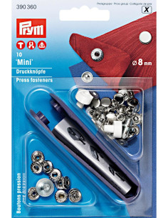 Caja de 10 botones de presión anorak Plata con herramienta de 8 mm