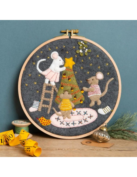 Kit de fieltro con tambor - Familia de ratones en Navidad