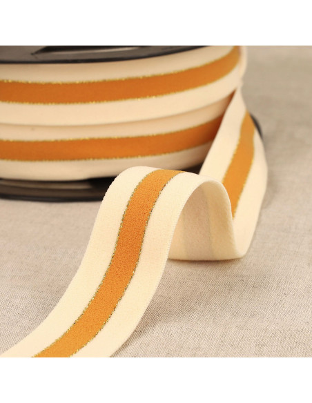 Elástico bicolor bordes dorados - Mostaza