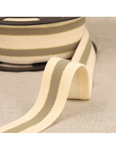 Elástico bicolor bordes dorados - Beige