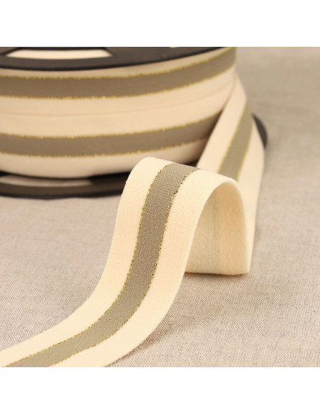 Elástico bicolor bordes dorados - Beige