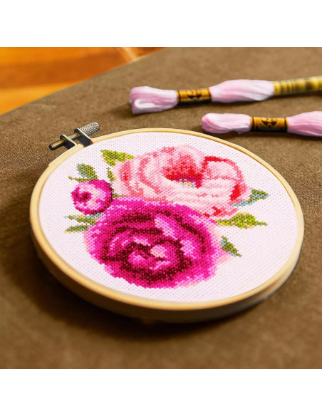 Kit de bordado de punto de cruz - Peonías rosas