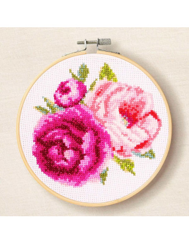 Kit de bordado de punto de cruz - Peonías rosas