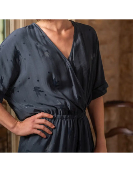 Tejido jacquard de viscosa Streli Azul Tinta - Églantine & Zoé