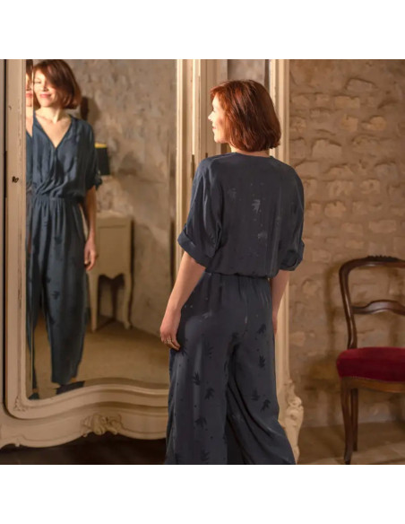 Tejido jacquard de viscosa Streli Azul Tinta - Églantine & Zoé