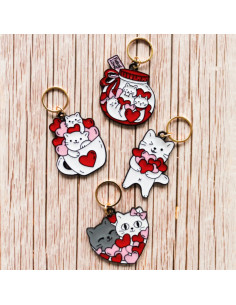 Juego de 4 anillos marcadores de puntos - Gatos corazones 3