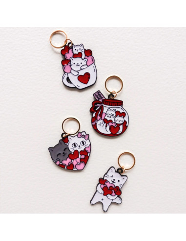Juego de 4 anillos marcadores de puntos - Gatos corazones 3
