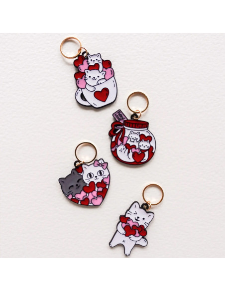 Juego de 4 anillos marcadores de puntos - Gatos corazones 3