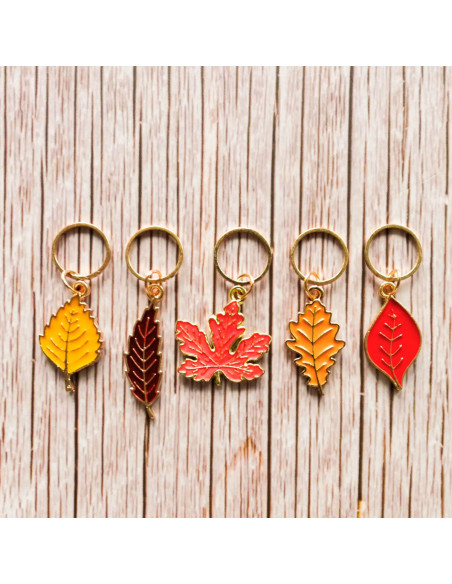 Conjunto de 5 anillos marcadores de puntos - Hojas de otoño rojas